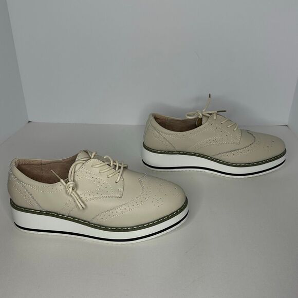 Dadawen Platform Lace Up Oxfords Tan Leather | Women Size 9 - Picture 2 of 13